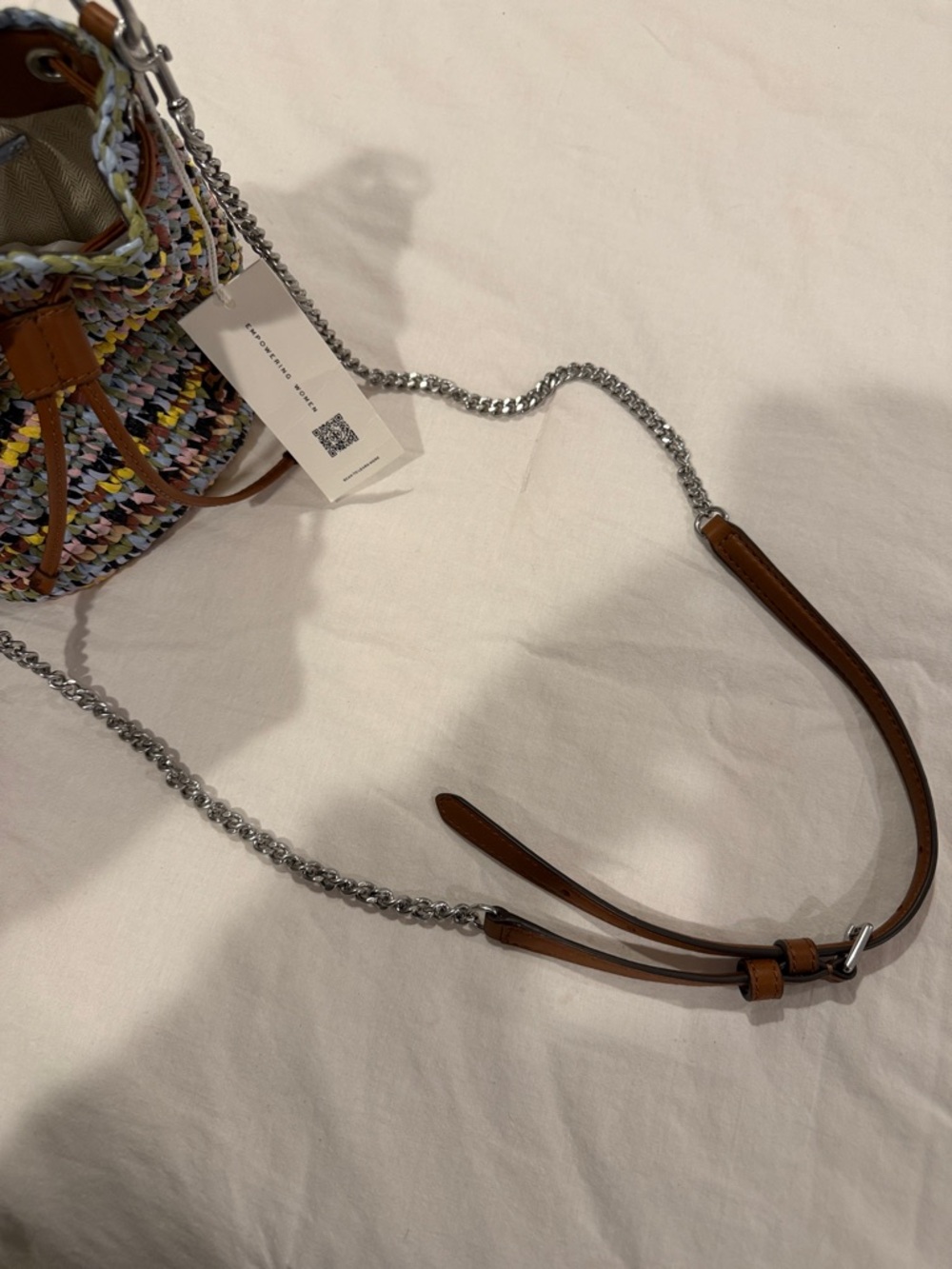 Tory Burch Multicolor Woven Mini Bucket Bag with Tan Leather Trim - Picture 5 of 5